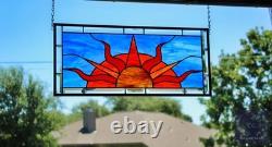 Beveled Stained Sun Glass Panel. Modern Clear Window Hanging 23.5 x 10.5