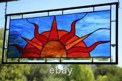 Beveled Stained Sun Glass Panel. Modern Clear Window Hanging 23.5 x 10.5