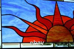 Beveled Stained Sun Glass Panel. Modern Clear Window Hanging 23.5 x 10.5