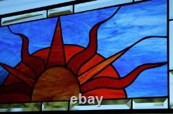 Beveled Stained Sun Glass Panel. Modern Clear Window Hanging 23.5 x 10.5