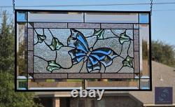 Beveled stained glass butterfly window panel hanging art, 24 1/2 by 14 1/2 inch
