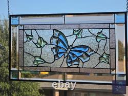 Beveled stained glass butterfly window panel hanging art, 24 1/2 by 14 1/2 inch