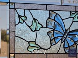Beveled stained glass butterfly window panel hanging art, 24 1/2 by 14 1/2 inch