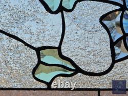 Beveled stained glass butterfly window panel hanging art, 24 1/2 by 14 1/2 inch