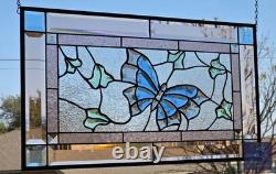 Beveled stained glass butterfly window panel hanging art, 24 1/2 by 14 1/2 inch