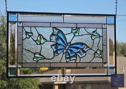 Beveled stained glass butterfly window panel hanging art, 24 1/2 by 14 1/2 inch