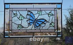 Beveled stained glass butterfly window panel hanging art, 24 1/2 by 14 1/2 inch