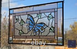 Beveled stained glass butterfly window panel hanging art, 24 1/2 by 14 1/2 inch