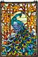 Bieye W10011 Peacock Tiffany Style Stained Glass Window Panel Hangings with Chai