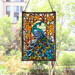 Bieye W10011 Peacock Tiffany Style Stained Glass Window Panel Hangings with Chai