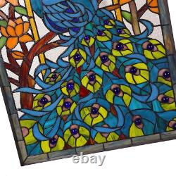 Bieye W10011 Peacock Tiffany Style Stained Glass Window Panel Hangings with Chai