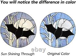 Bieye W10061 Bat Moon and Tree Tiffany Style Stained Glass Window Panel with Cha
