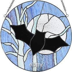Bieye W10061 Bat Moon and Tree Tiffany Style Stained Glass Window Panel with Cha