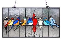 Birds Cage Tiffany Stained Glass Window Panel 24.5 X 13 Handcrafted Art Decor