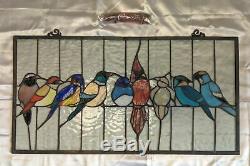 Birds On A Wire Stained Glass Window Panel 24.5 Long x 13 High