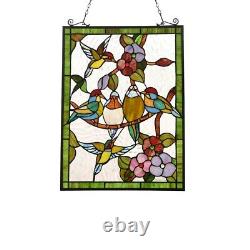Birds Sitting on a Vine Stained Glass Window Panel Tiffany Style Decor