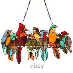 Birds Stained Glass Window Panel Tiffany Style Colorful Sun Catcher Bird Design