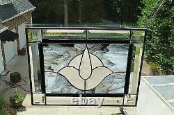 Black, White, Blue Stained Glass & Beveled Glass Window Panel