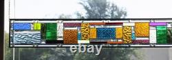 Blue Beveled Geometric Stained Glass Panel. 8.5 x 56 Hanging Window Art