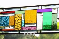 Blue Beveled Geometric Stained Glass Panel. 8.5 x 56 Hanging Window Art Blue Beveled Geometric Stained Glass Panel. 8.5 x 56 Hanging Window Art