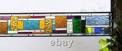 Blue Beveled Geometric Stained Glass Panel. 8.5 x 56 Hanging Window Art