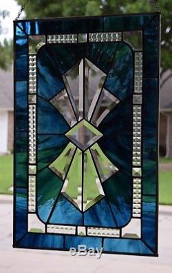 Blue Bow Tie Bevel Stained Glass Window Panel