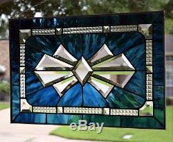 Blue Bow Tie Bevel Stained Glass Window Panel