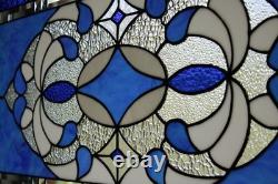 Blue & Clear Geometric Stained Glass Panel Contemporary Window 40.75x18.75