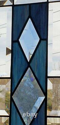 Blue Dimond's-Beveled Stained Glass Window Panel, ? 19 1/2 X 7 1/2