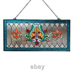 Blue Fleur De Lis Stained Glass Pub Window Panel