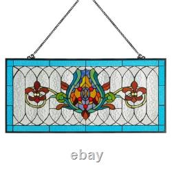 Blue Fleur De Lis Stained Glass Pub Window Panel