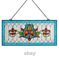 Blue Fleur De Lis Stained Glass Pub Window Panel
