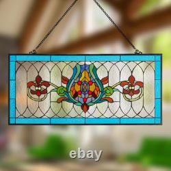 Blue Fleur De Lis Stained Glass Pub Window Panel