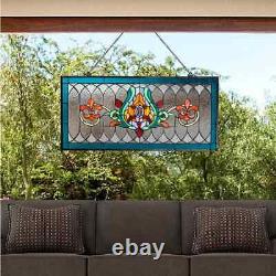 Blue Fleur De Lis Stained Glass Pub Window Panel