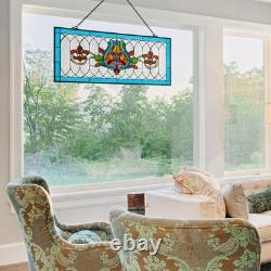 Blue Fleur De Lis Stained Glass Pub Window Panel