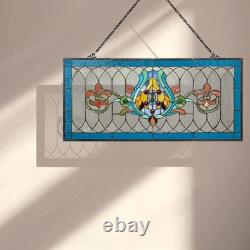 Blue Fleur De Lis Stained Glass Pub Window Panel