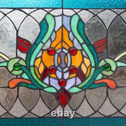 Blue Fleur De Lis Stained Glass Pub Window Panel Horizontal Decorative Accessory