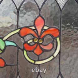 Blue Fleur De Lis Stained Glass Pub Window Panel Horizontal Decorative Accessory