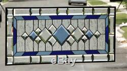 Blue Focus Beveled Stained Glass Window Panel 33 3/8 x 14 1/2