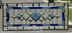 Blue Focus Beveled Stained Glass Window Panel 33 3/8 x 14 1/2