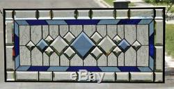 Blue Focus Beveled Stained Glass Window Panel 33 3/8 x 14 1/2