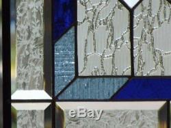 Blue Focus Beveled Stained Glass Window Panel 33 3/8 x 14 1/2