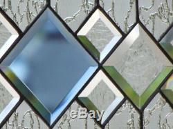 Blue Focus Beveled Stained Glass Window Panel 33 3/8 x 14 1/2