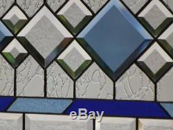 Blue Focus Beveled Stained Glass Window Panel 33 3/8 x 14 1/2