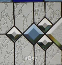 Blue Focus Beveled Stained Glass Window Panel 33 3/8 x 14 1/2