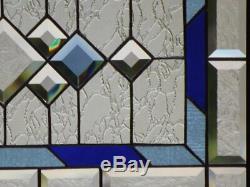 Blue Focus Beveled Stained Glass Window Panel 33 3/8 x 14 1/2