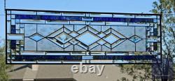 Blue Green Purple Stained Glass Panel. Modern Beveled Window Art, Contemporary