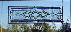 Blue Green Purple Stained Glass Panel. Modern Beveled Window Art, Contemporary