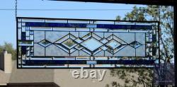 Blue Green Purple Stained Glass Panel. Modern Beveled Window Art, Contemporary