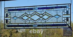 Blue Green Purple Stained Glass Panel. Modern Beveled Window Art, Contemporary